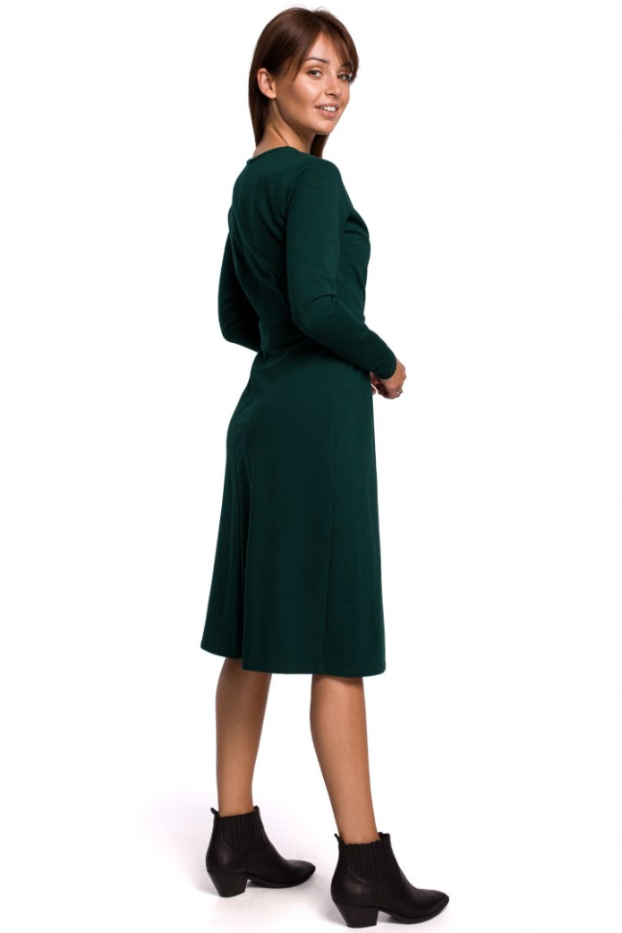 Sukienka Midi - Kopertowa Długi Rękaw - zielona